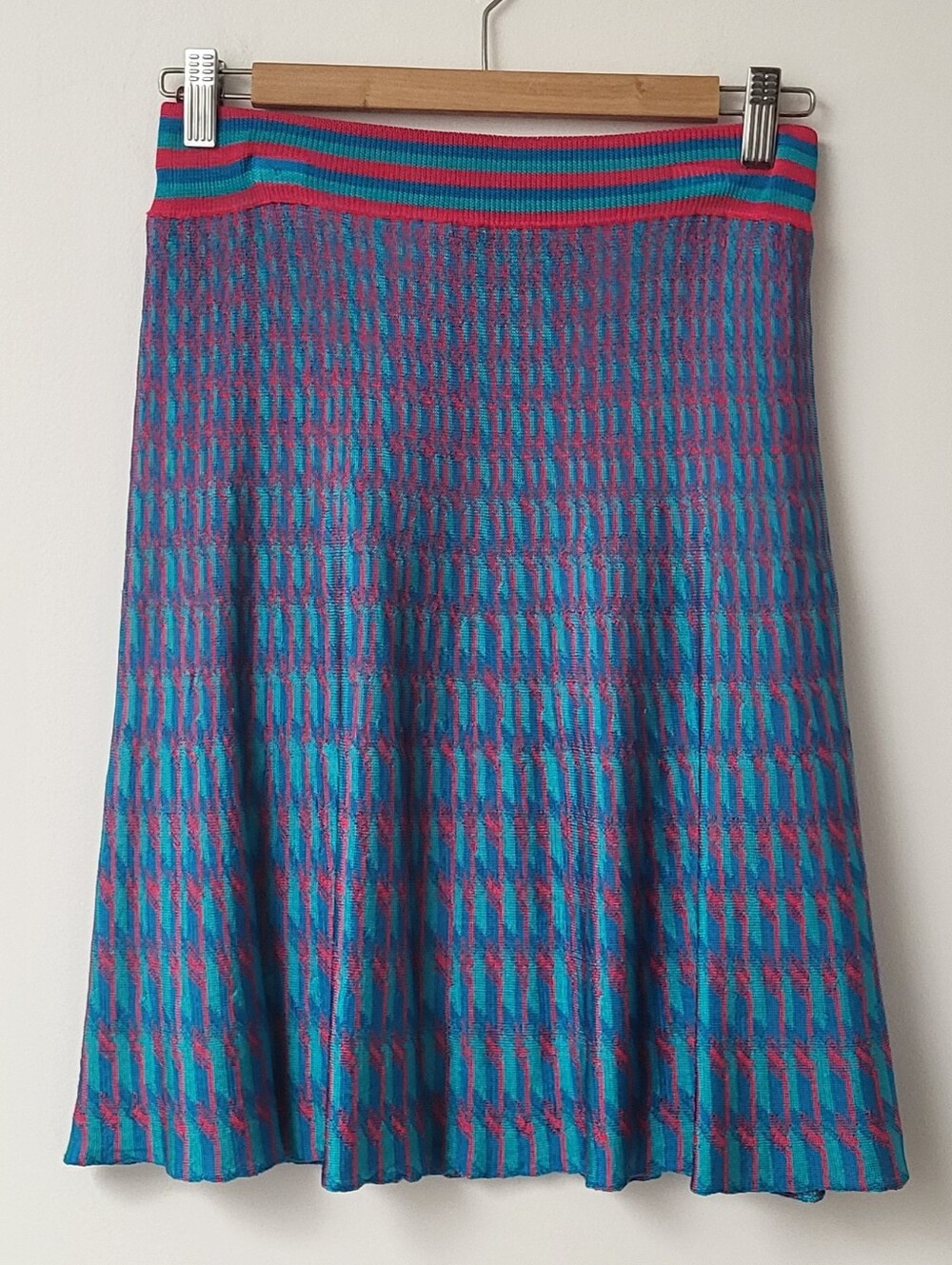 Etcetera Teal and Pink A-Line Knit Skirt